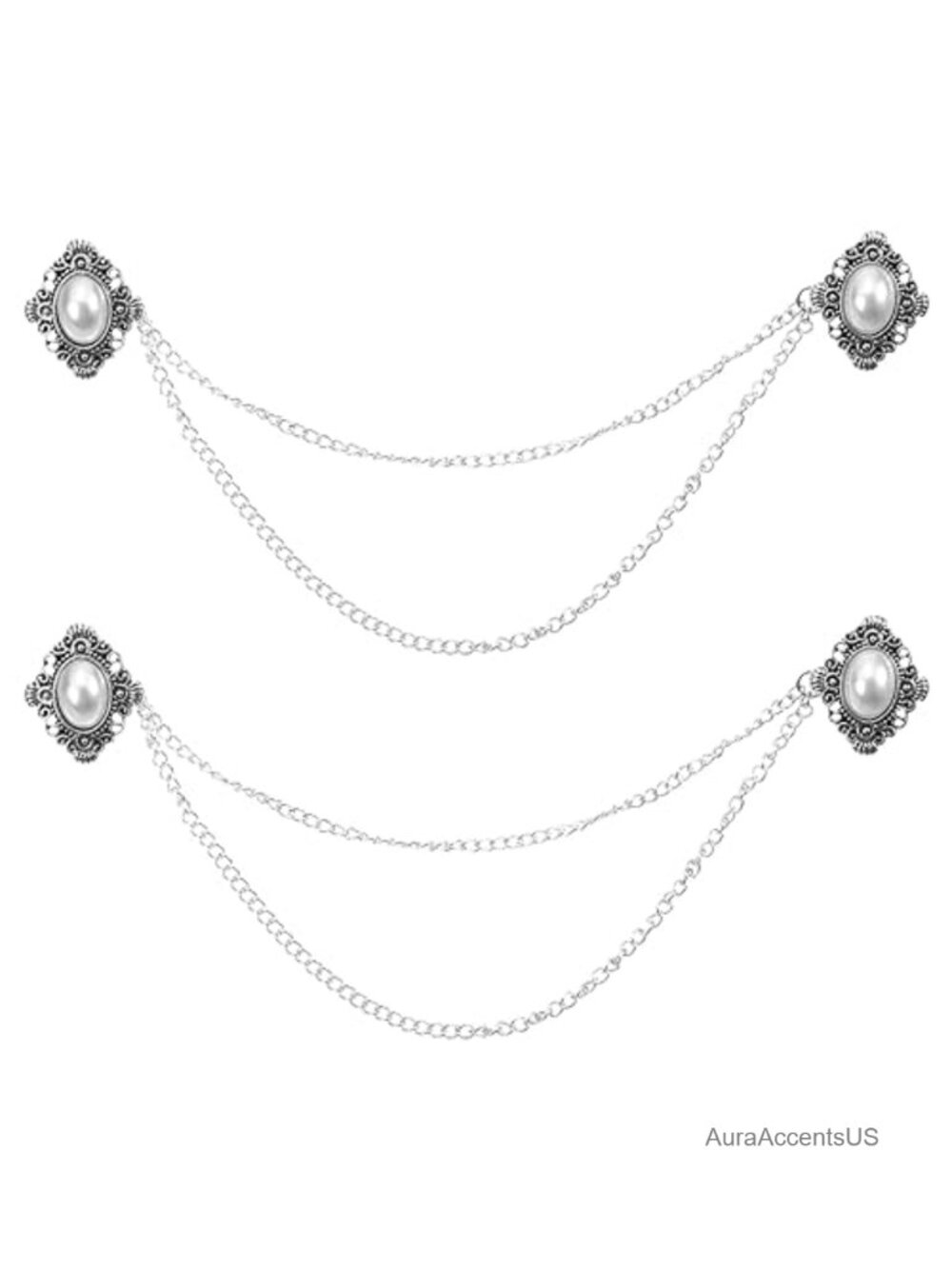 Vintage Sweater Clips with Chain Cardigan Collar Clips for Women Alloy Clothes